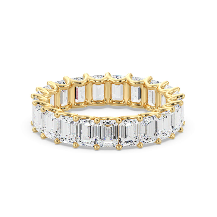 Lab-Grown Emerald-Cut Diamond Scallop Eternity Band in 18K Yellow Gold, showcasing 21 EF/VS lab-grown diamonds in a scallop prong setting with a timeless design