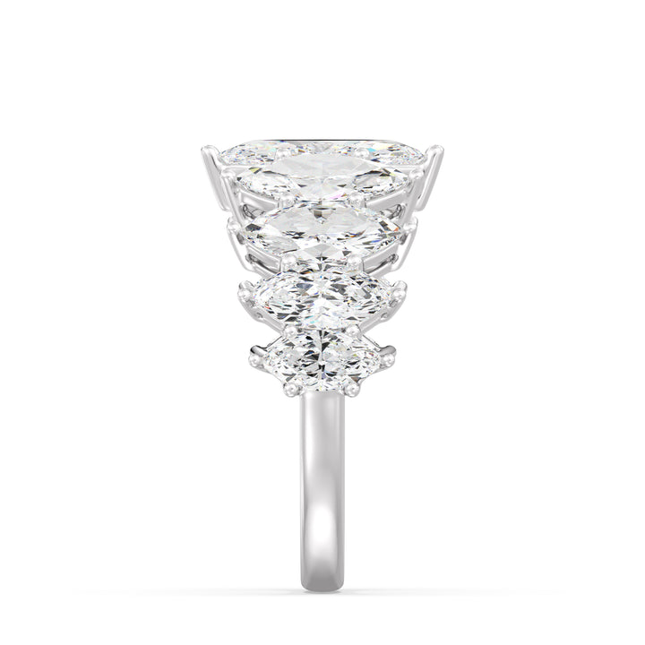 Marquise Cut Lab-Grown Diamond Half Eternity Engagement Ring in 18K White Gold showcasing a 1.00ct EF/VS center diamond with 3.06ct of graduated marquise side stones in shared prong setting.