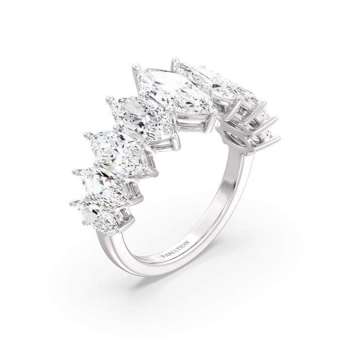 Marquise Cut Lab-Grown Diamond Half Eternity Engagement Ring in 18K White Gold showcasing a 1.00ct EF/VS center diamond with 3.06ct of graduated marquise side stones in shared prong setting.