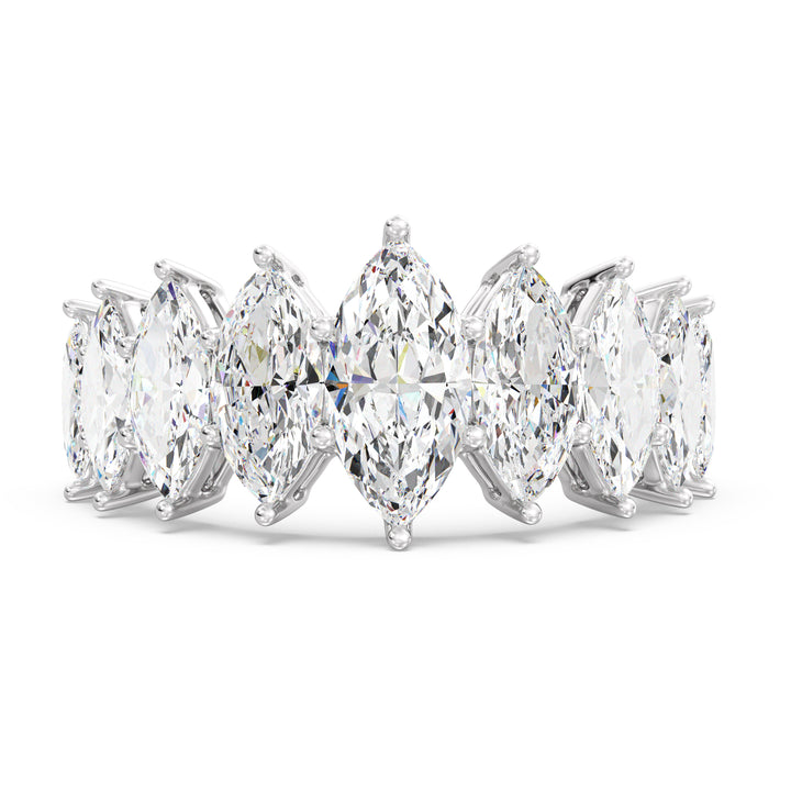 Marquise Cut Lab-Grown Diamond Half Eternity Engagement Ring in 18K White Gold showcasing a 1.00ct EF/VS center diamond with 3.06ct of graduated marquise side stones in shared prong setting.