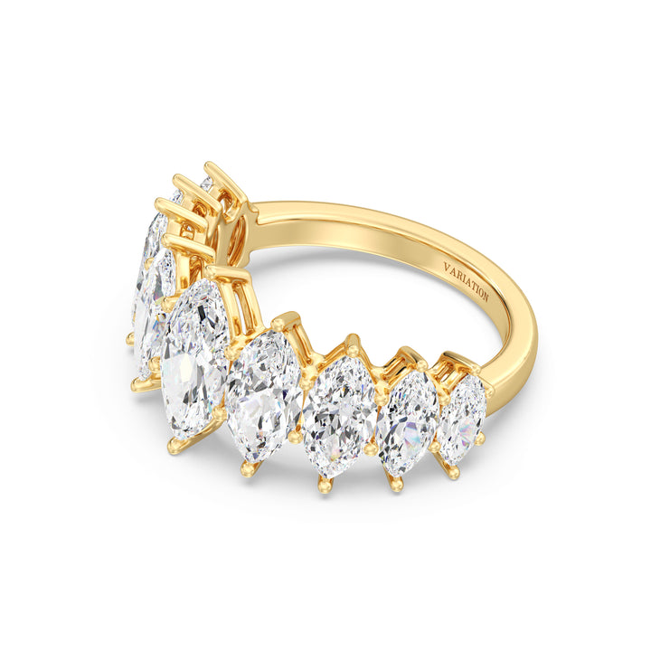 Marquise Cut Lab-Grown Diamond Half Eternity Engagement Ring in 18K Yellow Gold with 1.00ct center stone and 3.06ct graduated side diamonds in a shared prong setting