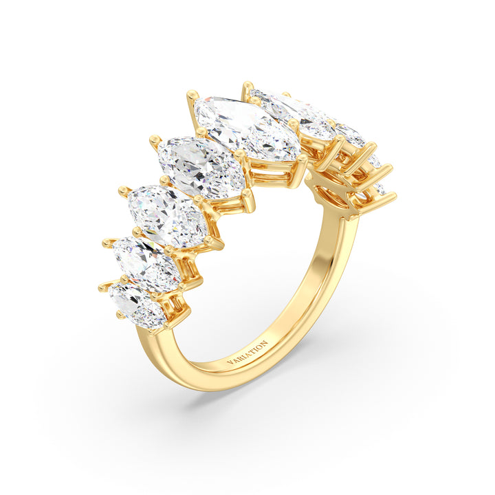 Marquise Cut Lab-Grown Diamond Half Eternity Engagement Ring in 18K Yellow Gold with 1.00ct center stone and 3.06ct graduated side diamonds in a shared prong setting