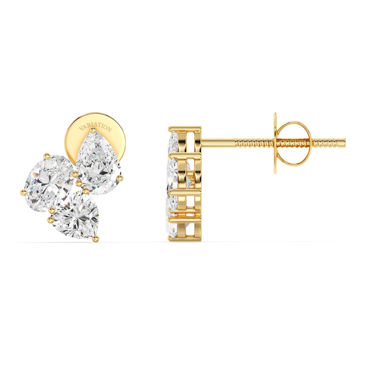 Nebula Flower Lab-Grown Diamond Stud Earrings in 18K Yellow Gold featuring heart, pear, and oval-shaped EF/VS diamonds in a floral design