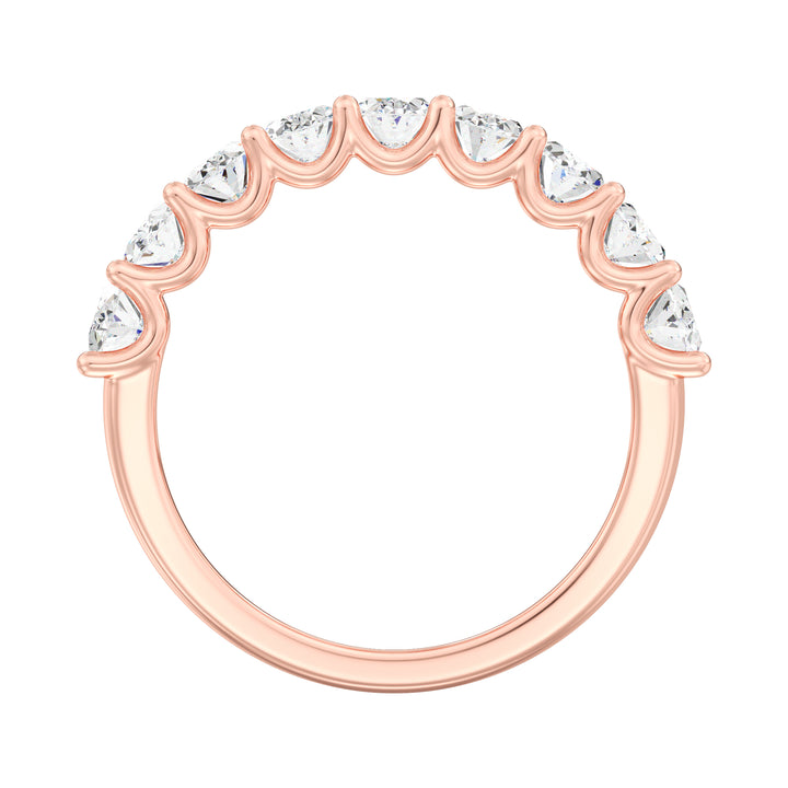 Lab-Grown Diamond Oval Scallop Half Eternity Wedding Ring in 18K Rose Gold featuring 9 oval-cut diamonds in a shared prong setting