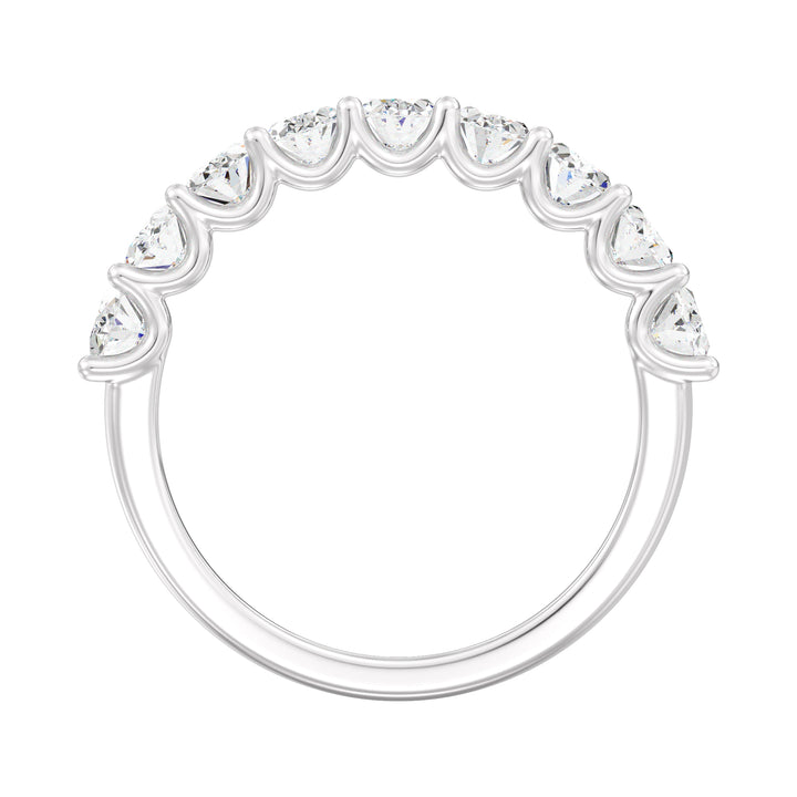 Lab-Grown Diamond Oval Scallop Half Eternity Wedding Ring in 18K White Gold showcasing 9 oval-cut diamonds in a secure shared prong setting