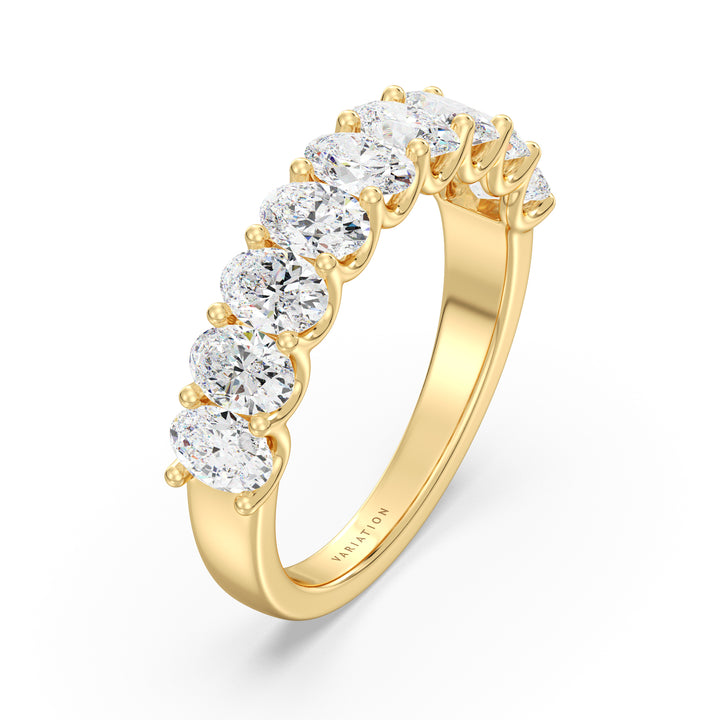 Lab-Grown Diamond Oval Scallop Half Eternity Wedding Ring in 18K Yellow Gold with 9 oval-cut diamonds set in a low-profile shared prong setting