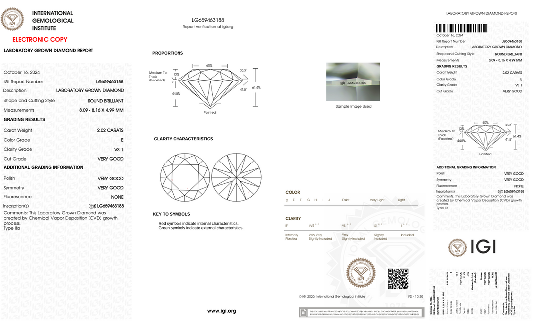 2.02 Carat Round Lab Grown Diamond, VS1/E