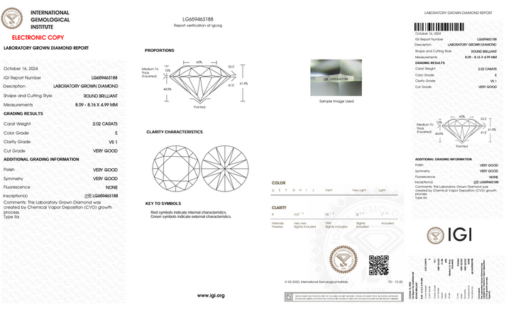 2.02 Carat Round Lab Grown Diamond, VS1/E