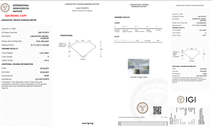 1.06 CT D RENK VVS2 Oval Kesim Laboratuar Yetiştirilmiş Elmas - IGI Sertifikalı