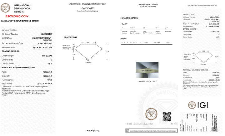 1,05 ct d kleur vs1 ovaal gesneden lab gekweekte diamant - IgI -gecertificeerd