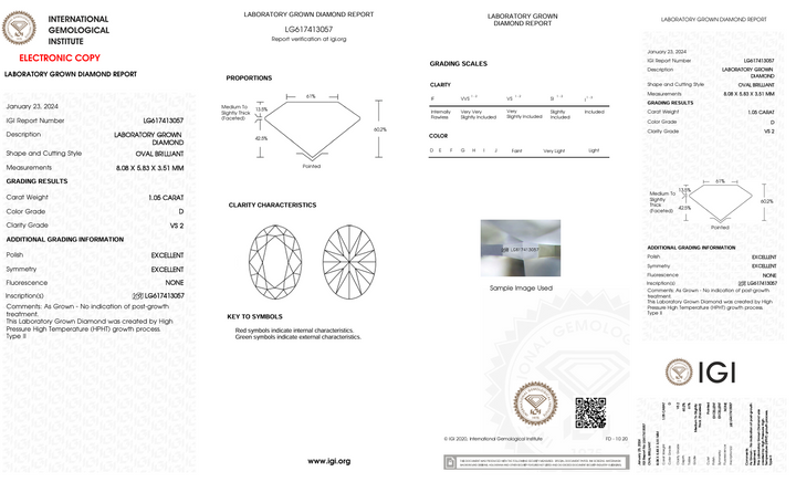 1,05 ct d kleur vs2 ovaal gesneden lab gekweekte diamant - IgI -gecertificeerd