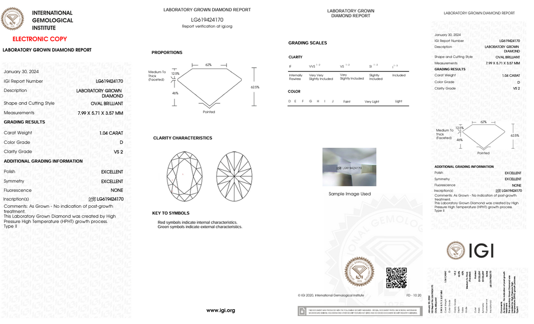 1,04 ct d warna vs2 oval cut lab -tumbuh berlian - bersertifikat IGI