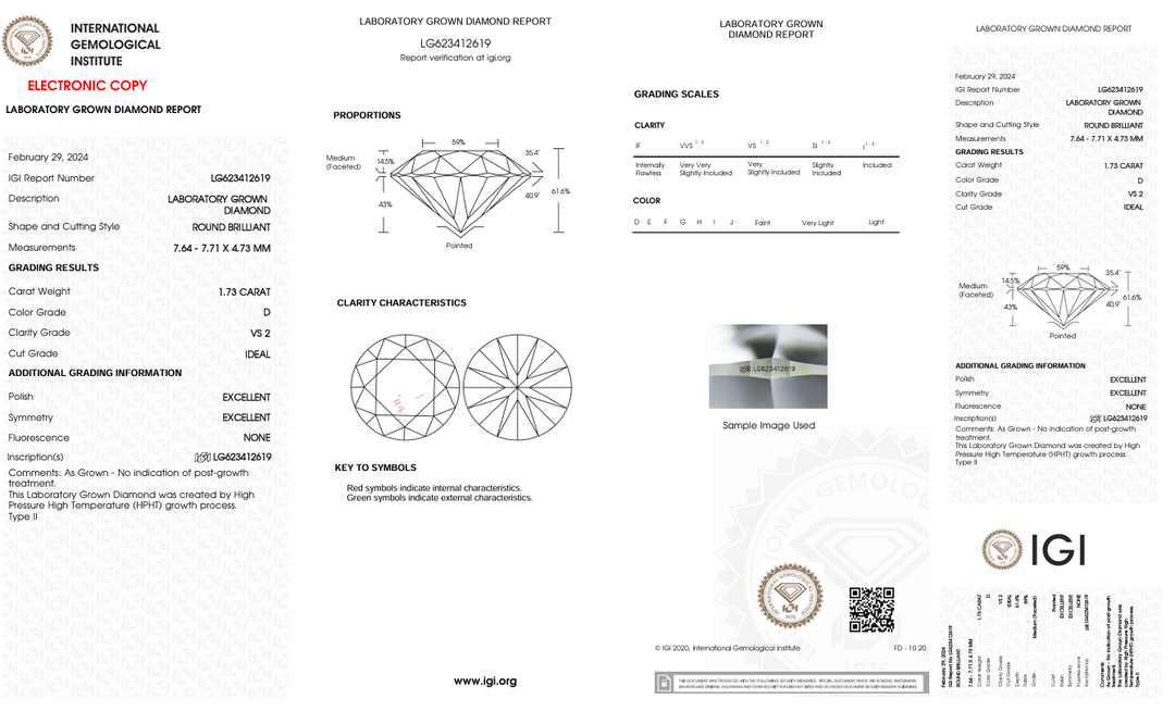 1.73 Carat Round Lab Grown Diamond, VS2/D