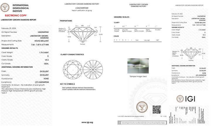 1.73 Carat Round Lab Grown Diamond, VS2/D
