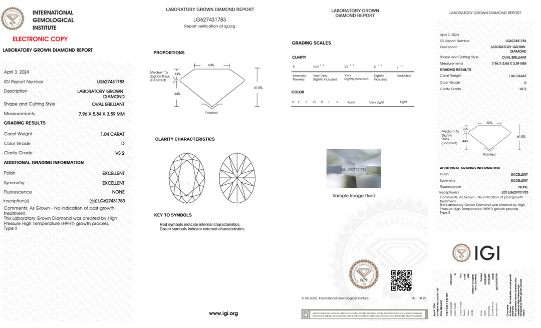1,04 ct d warna vs2 oval cut lab -tumbuh berlian - bersertifikat IGI