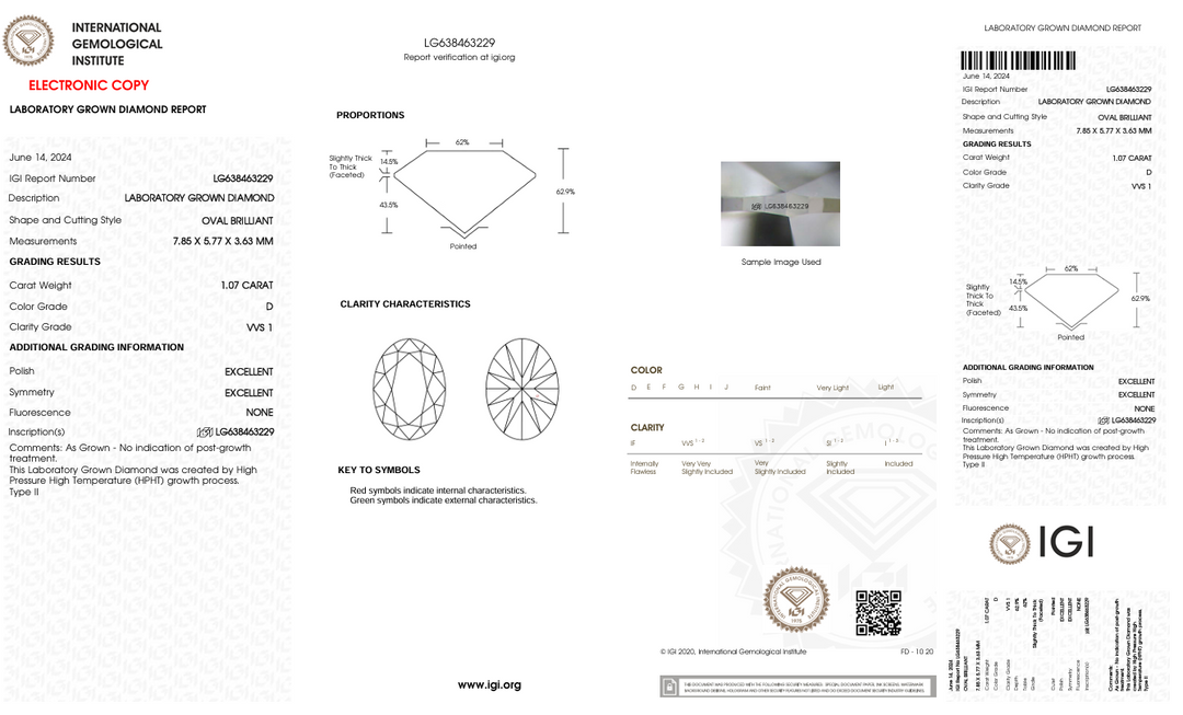 1.07 CT D RENK VVS1 Oval Kesim Laboratuar Yetiştirilmiş Elmas - IGI Sertifikalı