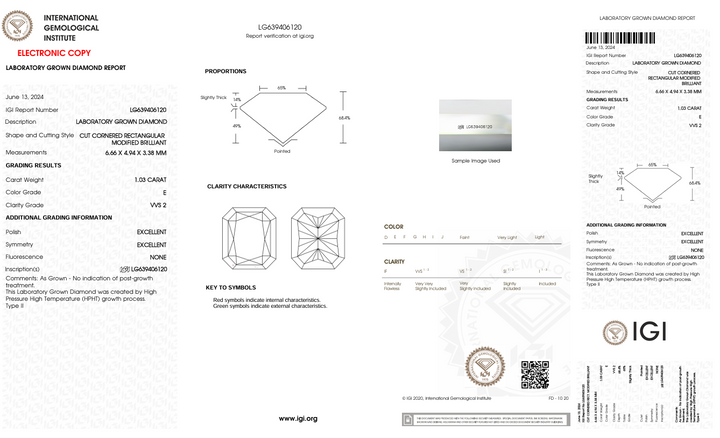 1.03 CT E Warna VVS2 RADIANT CUT LAB DIAMOND - CERTIFIKASI IGI