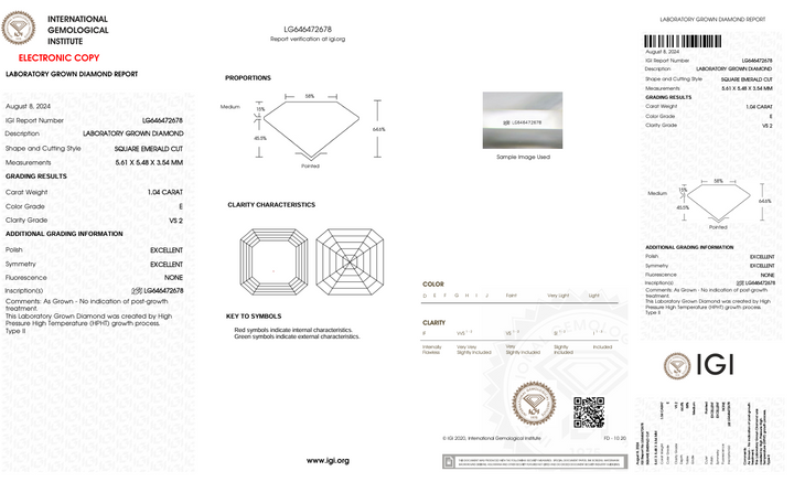 1,04 ct e kleur vs2 vierkant smaragd gesneden lab gekweekte diamant - IgI -gecertificeerd