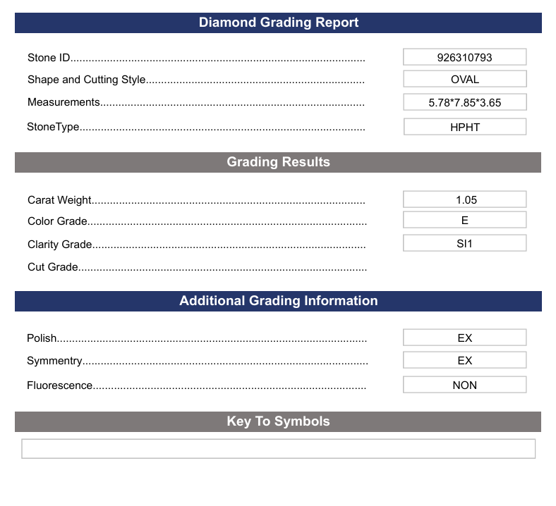 1,05 CT E cor SI1 Oval Cut Lab cultivado Diamond - Variação Certificada