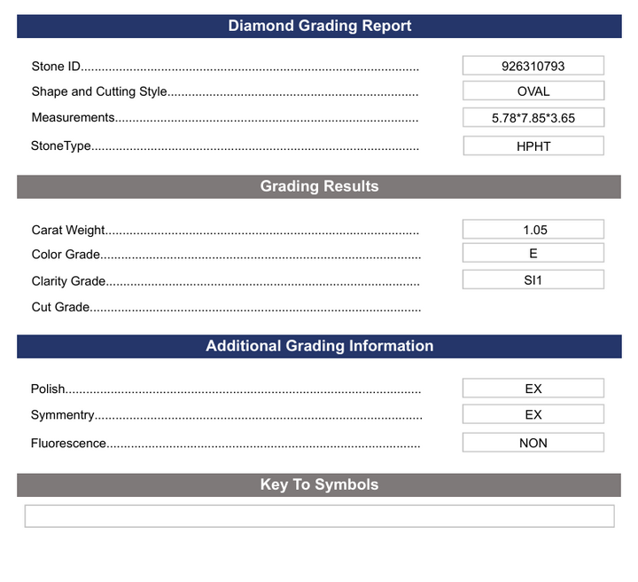 1,05 CT E cor SI1 Oval Cut Lab cultivado Diamond - Variação Certificada
