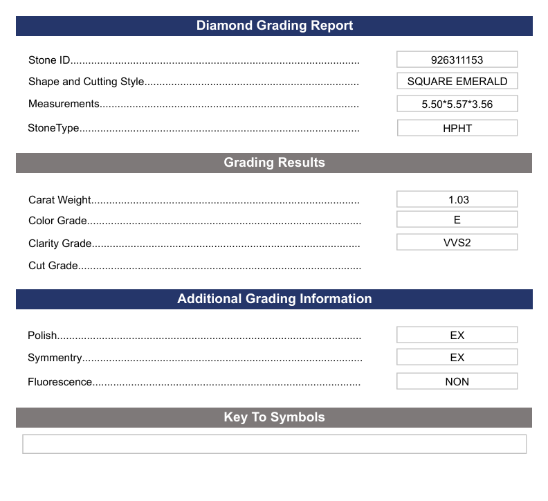 1.03 CT E Warna VVS2 Square Emerald Cut Lab -Grown Diamond - Variasi Bersertifikat