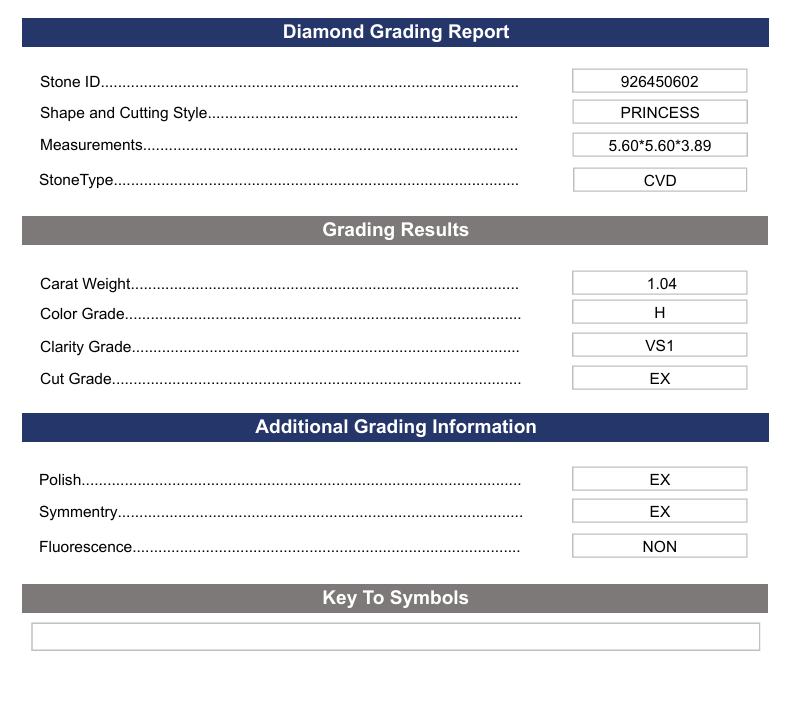 1.04 CT H kleur VS1 prinses gesneden lab gekweekte diamant - variatie gecertificeerd