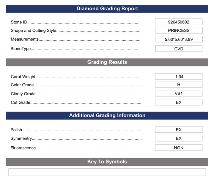 1.04 CT H kleur VS1 prinses gesneden lab gekweekte diamant - variatie gecertificeerd