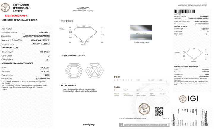 1.02 Carat Hexagonal Lab Grown Diamond, VS1/D