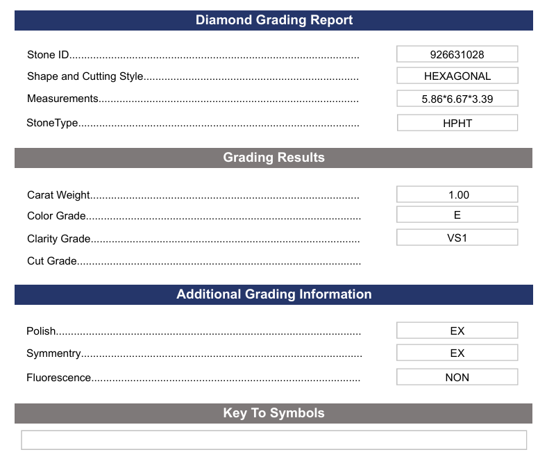 1.0 Carat Hexagonal Lab Grown Diamond, VS1/E