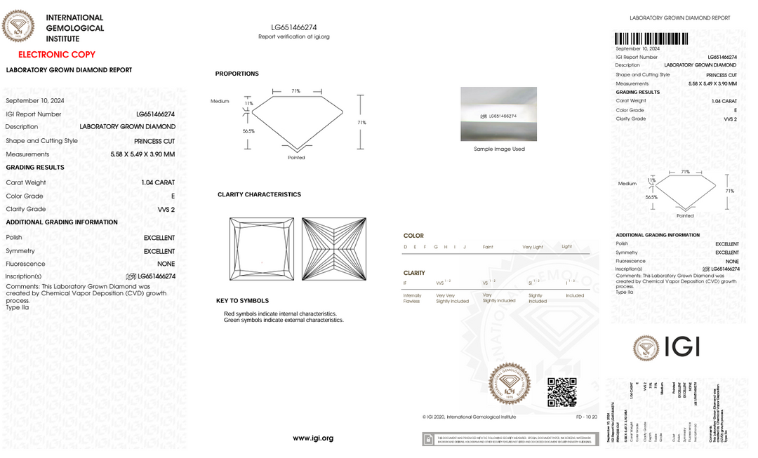 1.04 ct e kleur vvs2 prinses gesneden lab gekweekte diamant - igi gecertificeerd