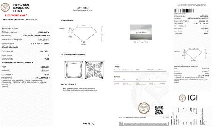 1.04 ct e kleur vvs2 prinses gesneden lab gekweekte diamant - igi gecertificeerd