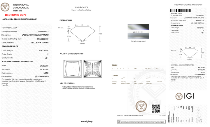 1.04 ct e kleur vs1 prinses gesneden lab gekweekte diamant - igi gecertificeerd