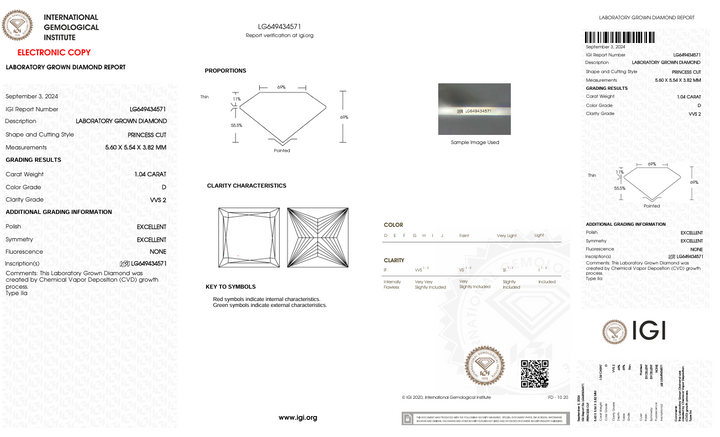 1.04 CT D kleur vvs2 prinses gesneden lab gekweekte diamant - igi gecertificeerd