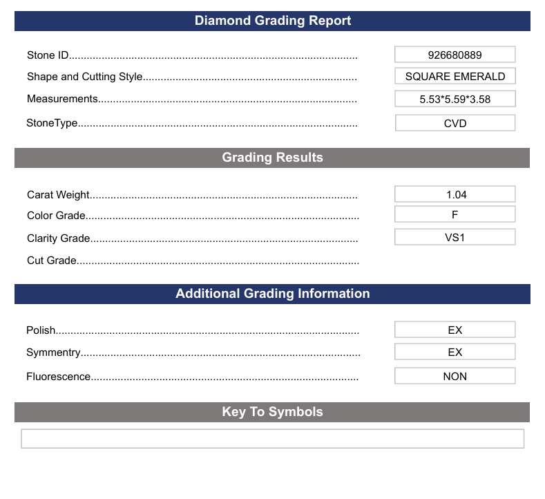 1.04 CT F Warna VS1 Square Emerald Cut Lab -Grown Diamond - Variasi Bersertifikat