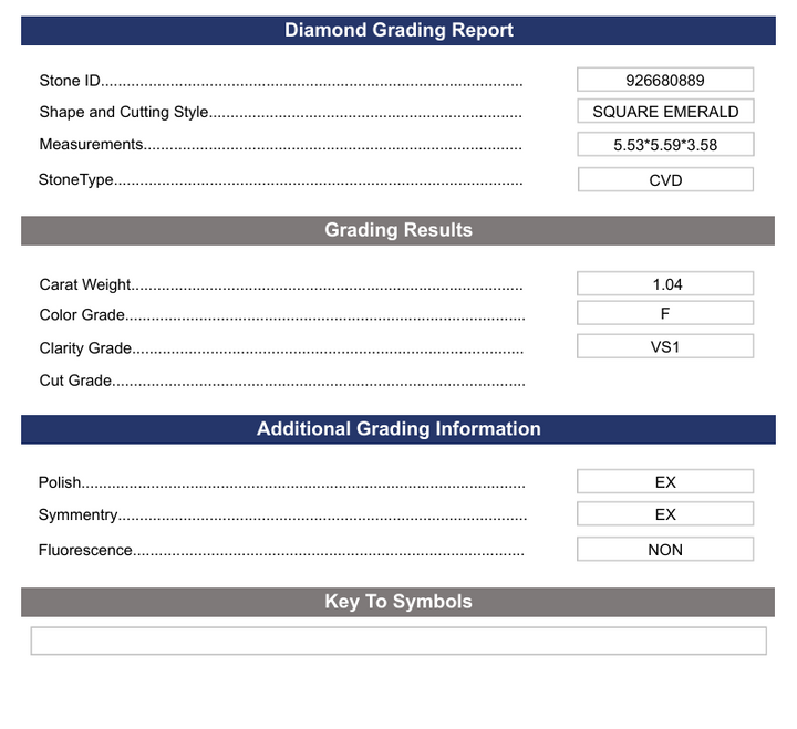 1.04 CT F Warna VS1 Square Emerald Cut Lab -Grown Diamond - Variasi Bersertifikat