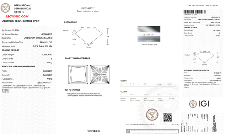1.04 ct e kleur vvs2 prinses gesneden lab gekweekte diamant - igi gecertificeerd