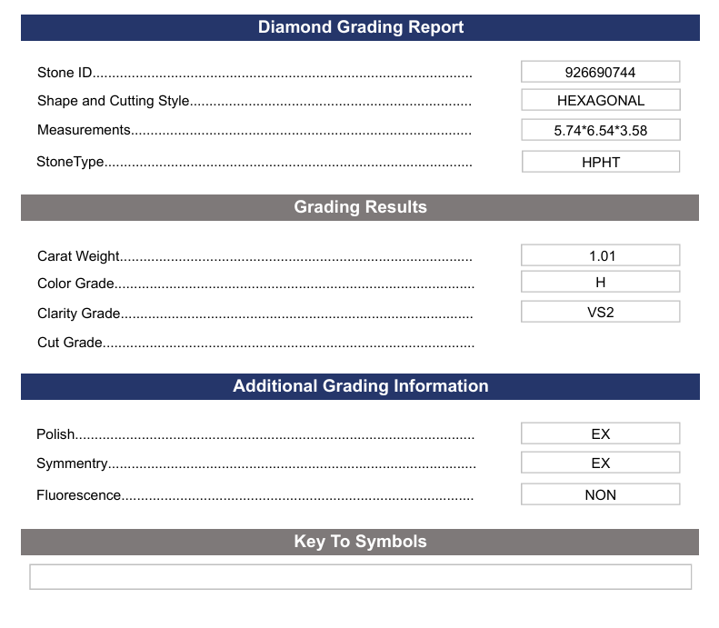 1.01 Carat Hexagonal Lab Grown Diamond, VS2/H