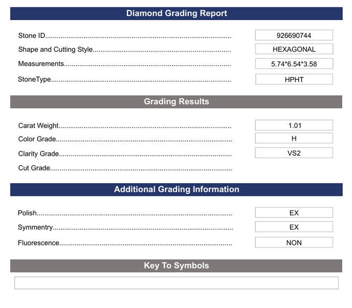 1.01 Carat Hexagonal Lab Grown Diamond, VS2/H