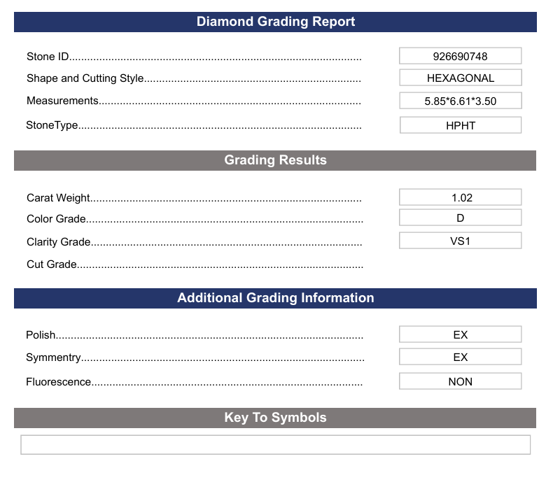 1.02 Carat Hexagonal Lab Grown Diamond, VS1/D