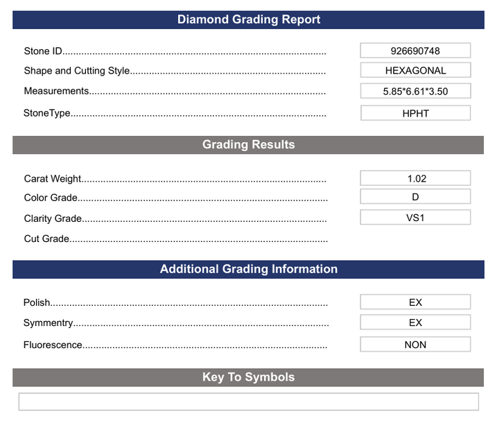 1.02 Carat Hexagonal Lab Grown Diamond, VS1/D
