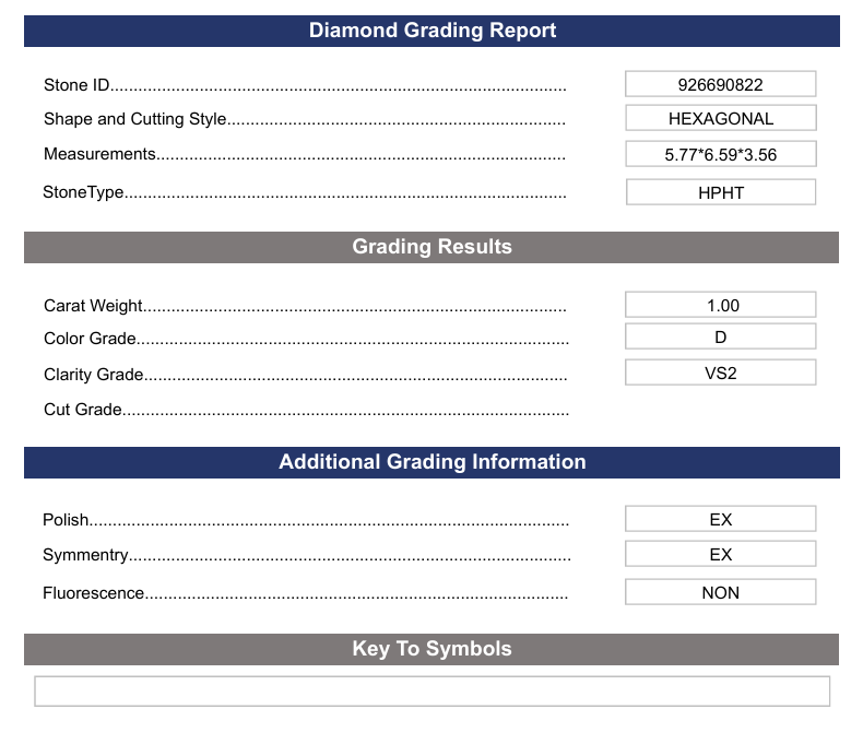 1.0 Carat Hexagonal Lab Grown Diamond, VS2/D