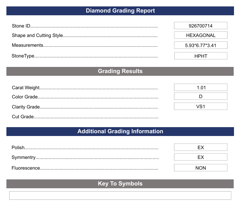 1.01 Carat Hexagonal Lab Grown Diamond, VS1/D