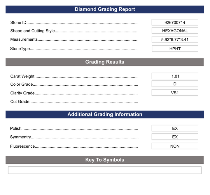 1.01 Carat Hexagonal Lab Grown Diamond, VS1/D