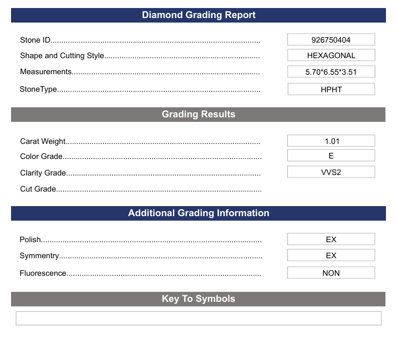 1.01 Carat Hexagonal Lab Grown Diamond, VVS2/E
