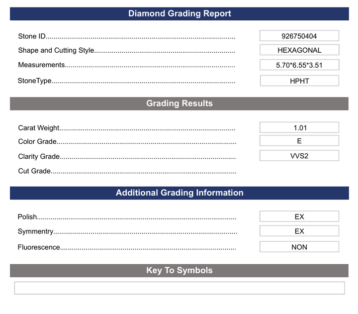 1.01 Carat Hexagonal Lab Grown Diamond, VVS2/E