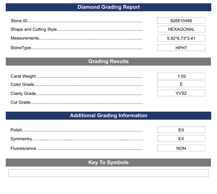 1.02 Carat Hexagonal Lab Grown Diamond, VVS2/E