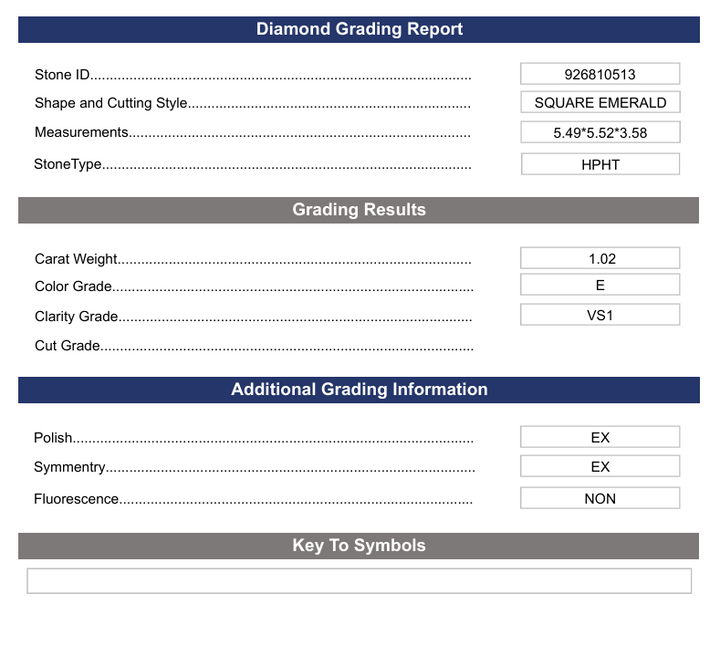 1,02 CT E cor vs1 quadrado emeralda Cut Lab cultivado Diamond - Variação Certificada