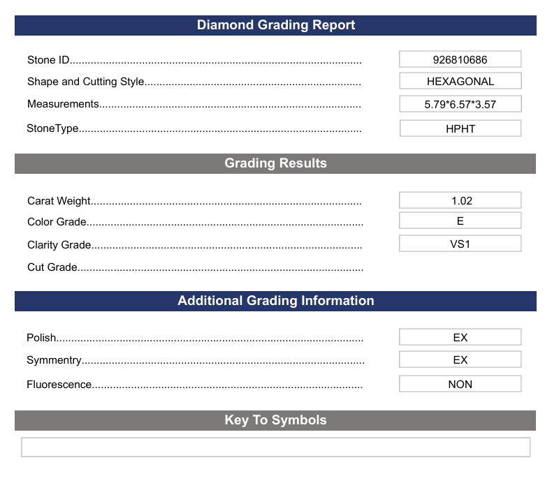 1.02 Carat Hexagonal Lab Grown Diamond,  VS1/E