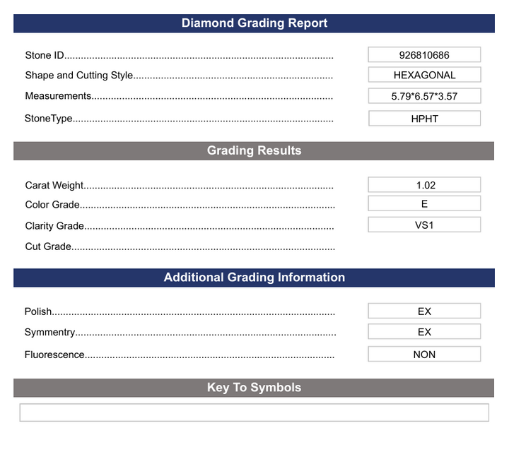 1.02 Carat Hexagonal Lab Grown Diamond,  VS1/E