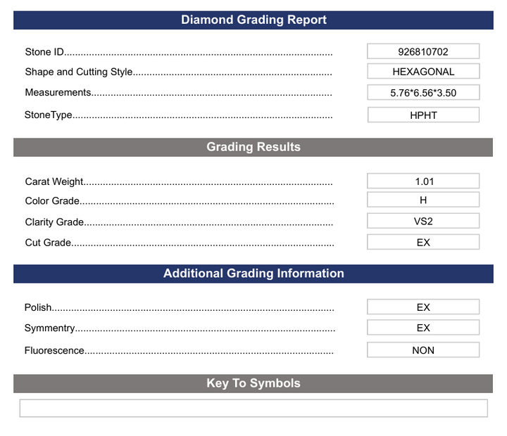 1.01 Carat Hexagonal Lab Grown Diamond, VS2/H